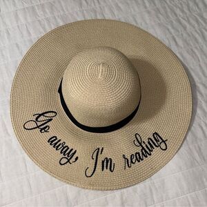 Ivory Black Ribbon Go Away, I’m Reading Floppy Hat